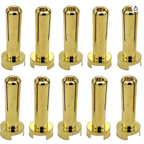 10 Connettori Proiettile Oro 4 Mm: Basso Profilo, Per Batterie Lipo RC, Spine Banana