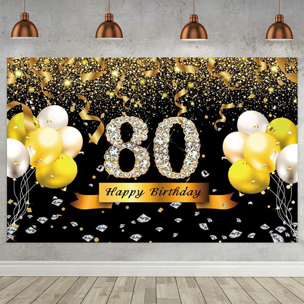 5x3ft 80th Birthday Photography Backdrop Party Decoration Black Gold ...