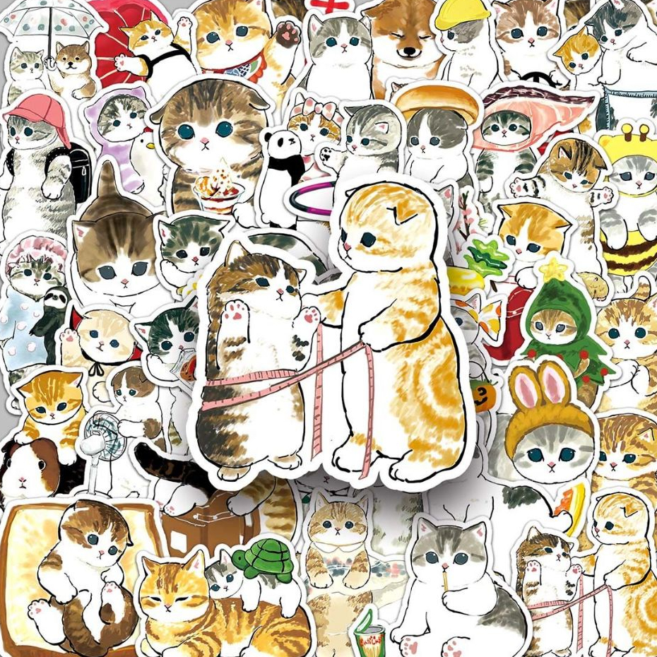 50Pcs Funny Cute Cat Cartoon Graffiti Waterproof Stickers For DIY ...