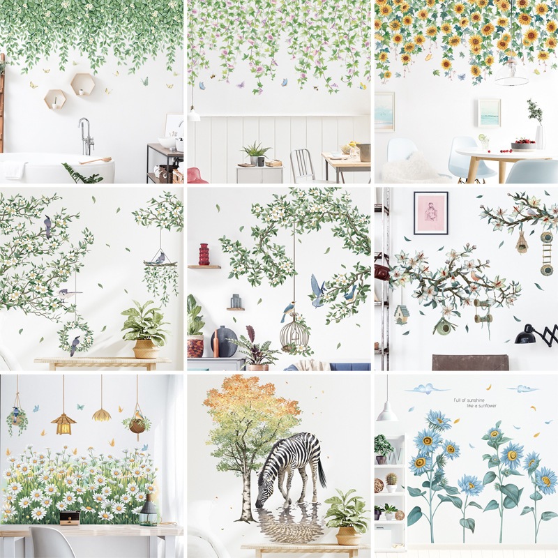Plant Top Corner Line Sticker, Tropical Leaf Fresh Flower Baseboard ...