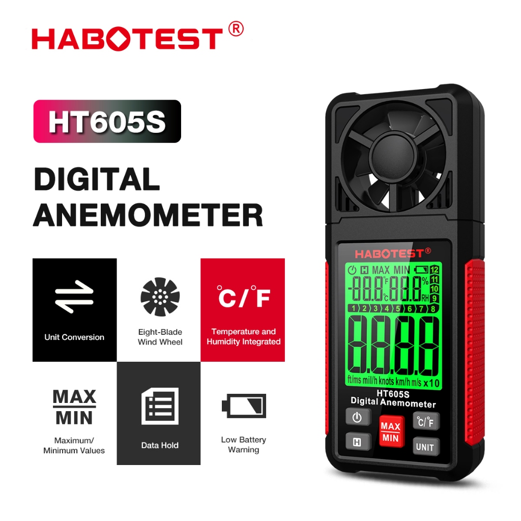 HABOTEST HT605S Digital Anemometer Six Wind Speed Measurement Units