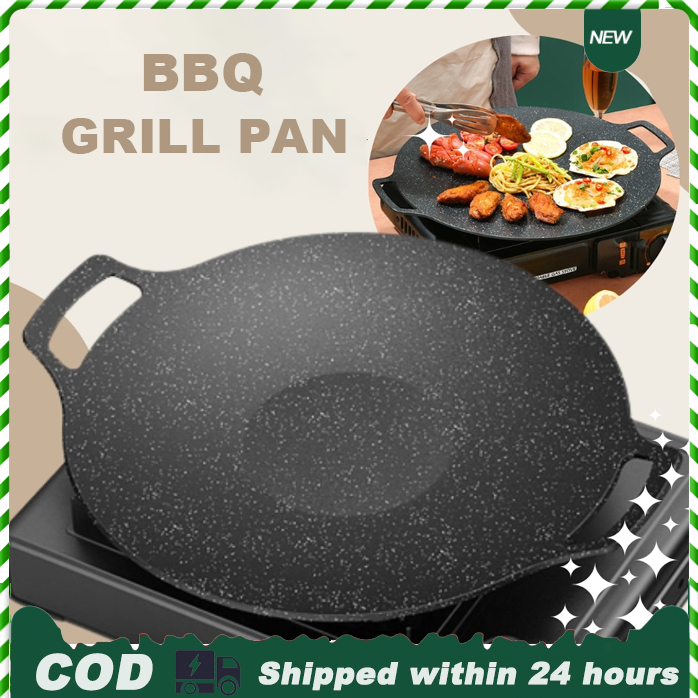 Round Grill Iron Wok Top Pan Thick Cast Iron Frying Pan FlatPancake Griddle  Non-stick Maifan Stone Cooker Cookware Tray BBQ Tool