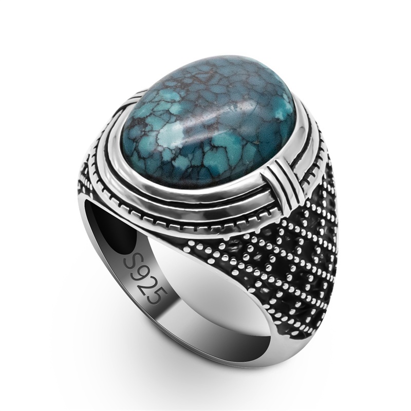 925 Sterling Silver Ring for Men with Natural Turquoise Stone Handmade ...