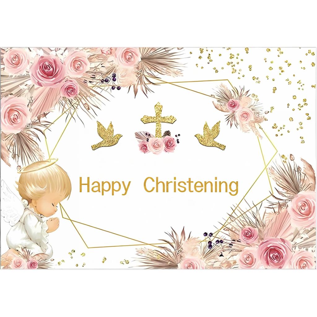 Happy Christening Photography Backdrop Boho Baptism God Bless First ...