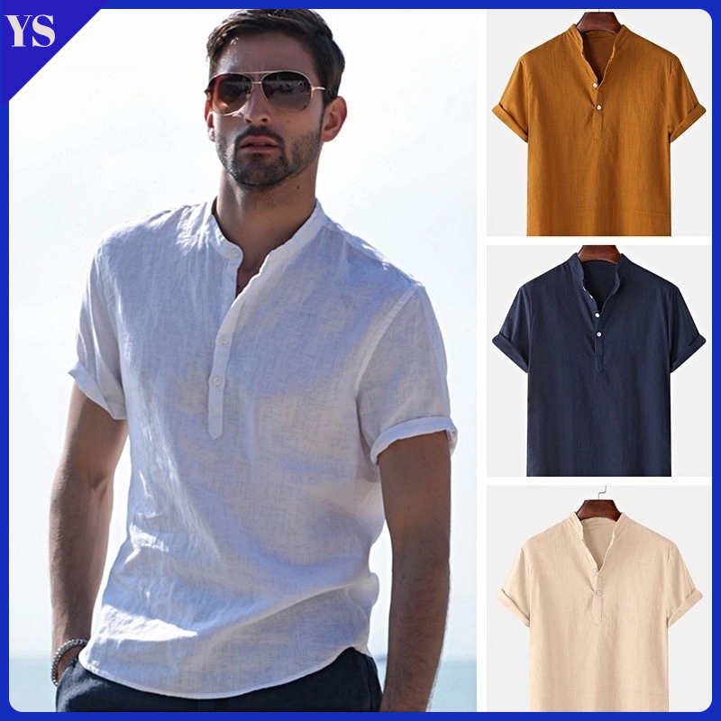 YS 7COLOUR Chinese collar men's short-sleeved cotton shirt polo shirt ...