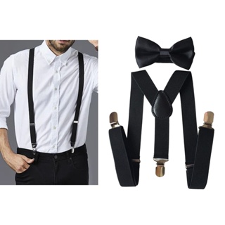 Whgirl] Adjustable Y Back Brace Men Suspenders Bowtie Set with Clips Heavy  Duty Pants Suspender Tuxedo Suspenders Halloween