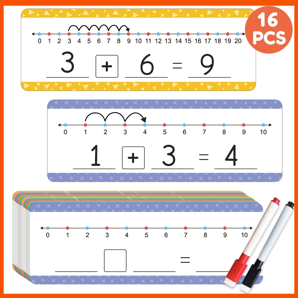 16 Pcs Dry Erase Number Line Card 020 Addition & Subtraction Game