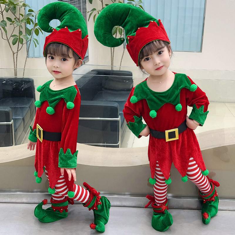 New Kids Boys Girls Christmas Elf Costume Toddler Xmas Cosplay Set Dress Stockings Shoes Green Elf Outfit Christmas Dress Party Role Play Shopee Philippines