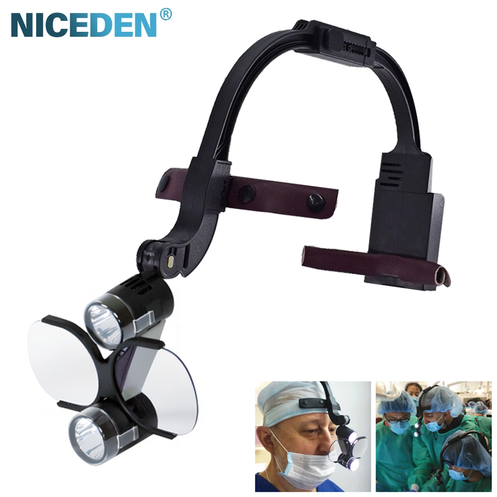 NICEDEN/ Dental LED Headlight Binocular Loupes2.5X / 3.5X Headband Ajustable 5W Dentist Surgical