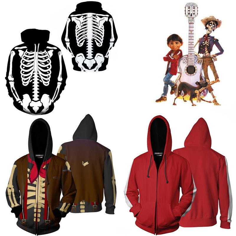 Coco Human skeleton Hoodie Men's Jacket Sweater Cosplay Miguel Riveras ...