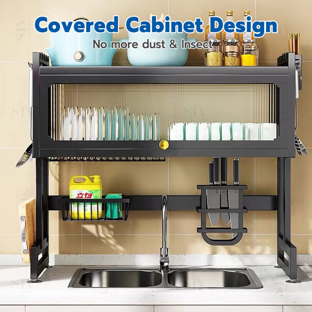 【COD 3Years Warranty】2/3 Tiers 304 Stainless Steel Dish Rack 60CM Dish Rack  Cabinet Rack Over-The-Sink ​Drainer With Cover Height Adjustable Dish
