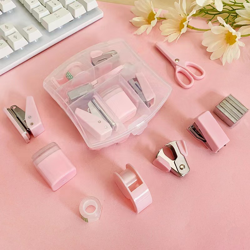Mini Stapler Staple Punch Hole Tape Machine Set Ins Korean
