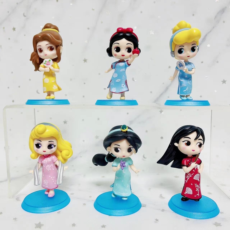 6Pcs Set 9cm Disney Princess Snow White Cinderella Jasmine Mulan Belle