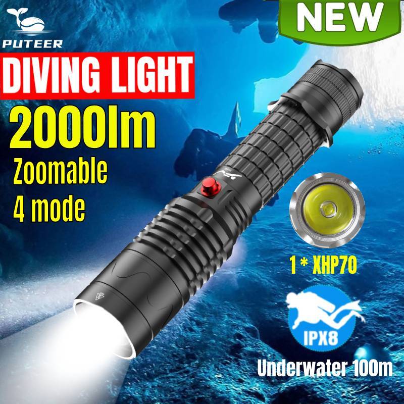 Diving Light 6000-Lumen Scuba 100m Waterproof, Modes For