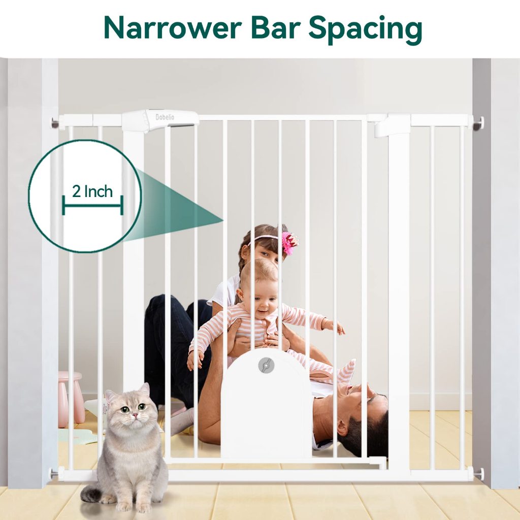 Baby Gate with Cat Door, Auto Close Durable Metal Dog Gate for Stairs
