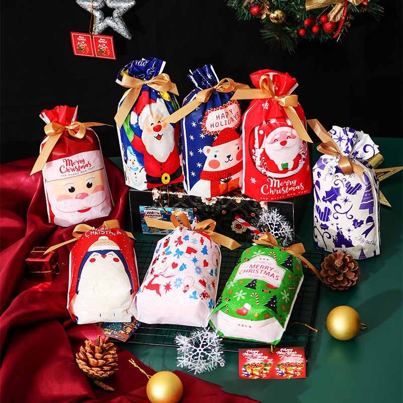 10pcs/50 pcs Christmas Plastic Gift Bag| Candy Fruit Cookies - Main Image