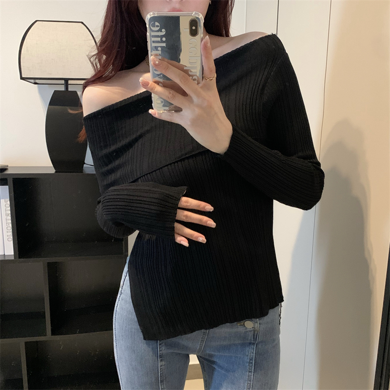 Korean version Sweet Girl Off Shoulder Long Sleeve Top Fashion ...