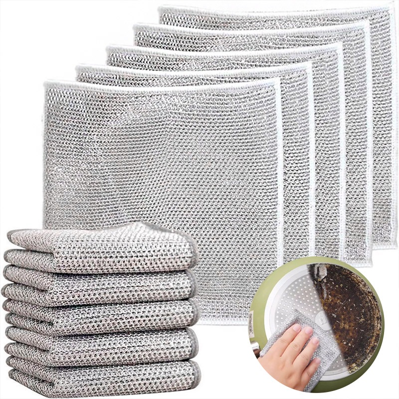 Silver Wire Magic Cleaning Cloth Kitchen Dishwashing Towel Metal Steel ...