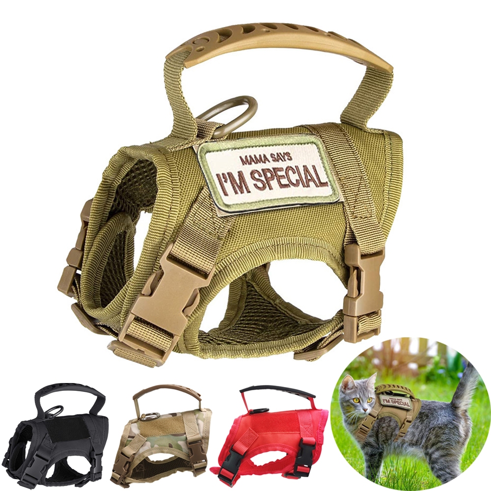 Durable Tactical Cat Puppy Harness with Handle Adjustable Military Pet ...