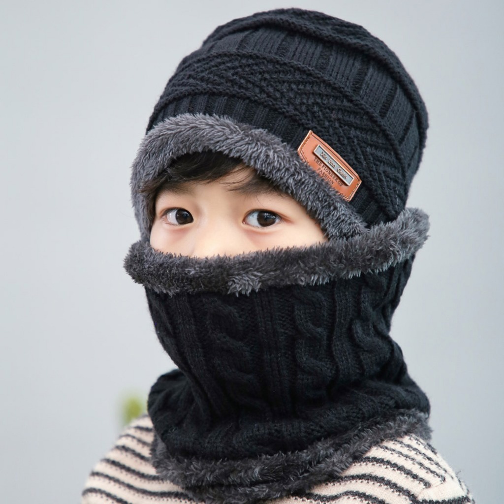 2 in 1 Kids Winter Beanie Hat Scarf Set Wool Lined Warm Thick Knit for Boys and Girls Shopee Philippines