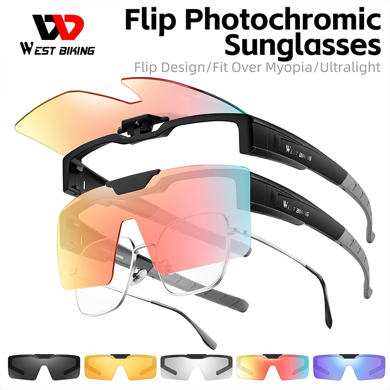 WEST BIKING Photochromic Cycling Sunglasses Flip Up Lenses Polarized