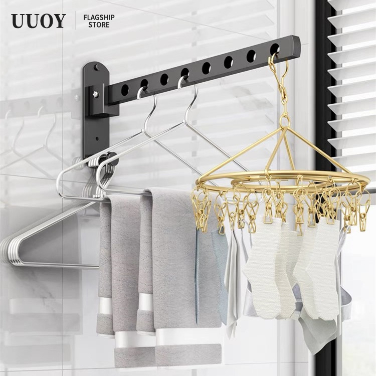 UUOY Wall Mount Clothes Hanger 10 Holes Folding Organzier Rack Space