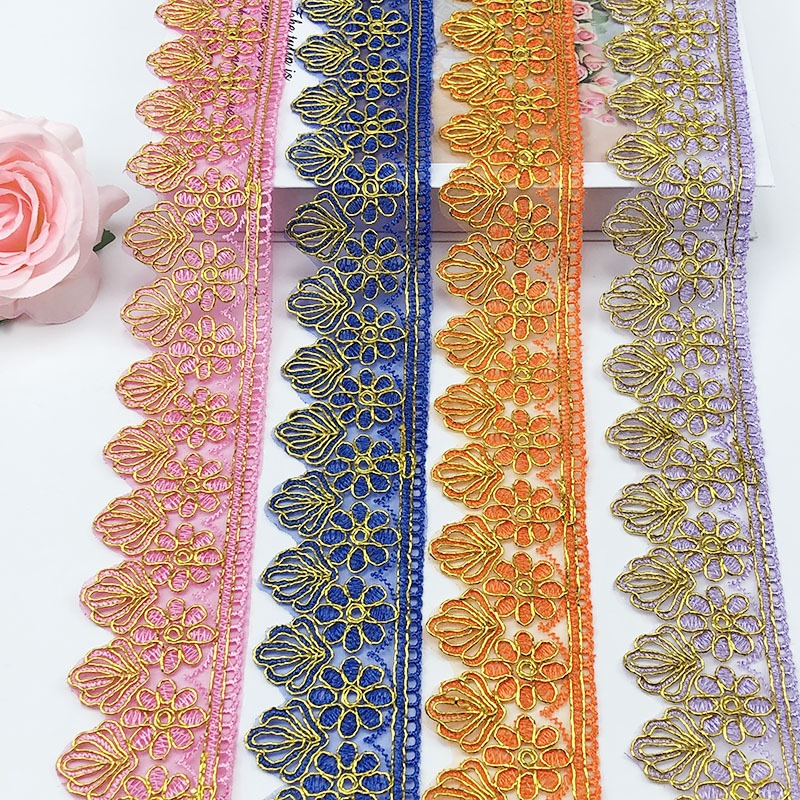 1 yard Wide 5.5cm Gold Thread Embroidery Lace Trim DIY Curtain Table