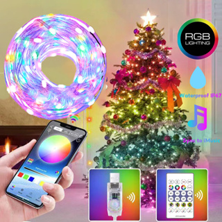 Christmas Tree Rgb Lights Smart Bluetooth Control Usb Led String Lamp  Outdoor App Remote Control Garland Fairy Lights Decoration
