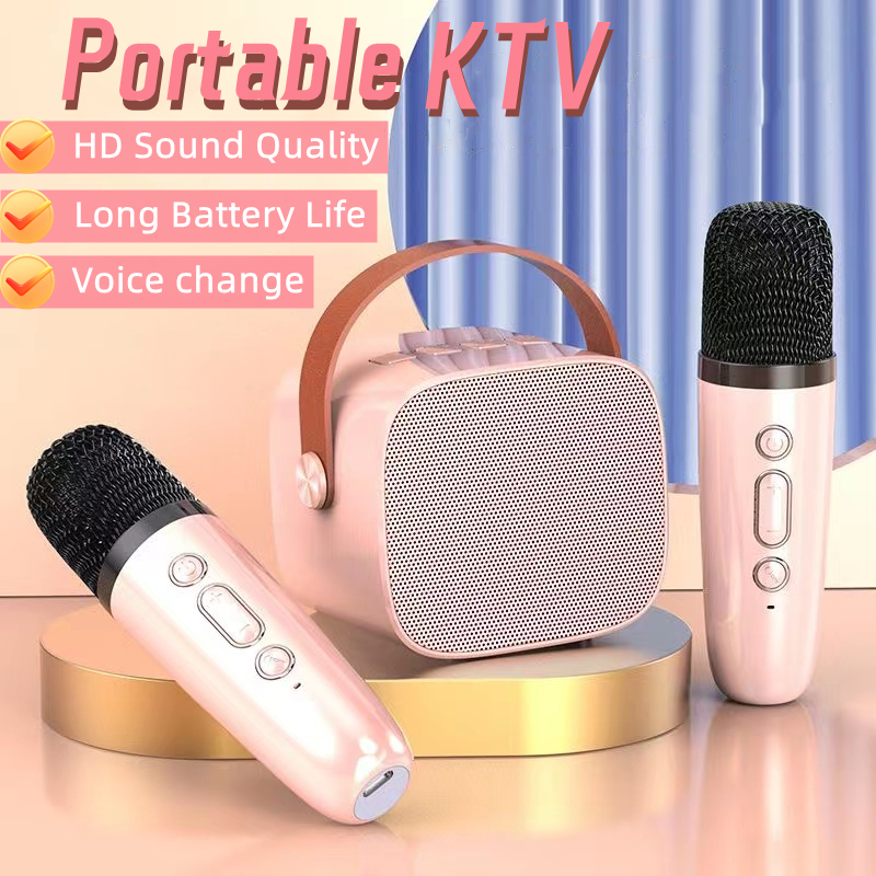 new-dual-wireless-microphone-bluetooth-mic-with-speaker-set-portable