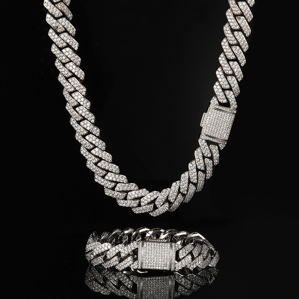 New Necklace with bracelet, men's hip-hop ice Cuban chain necklace, men ...