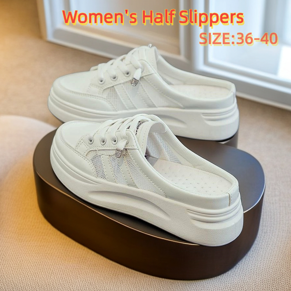 Sandals rubber korean casual slip on platform flat shoe lace no tie half  shoes for women student