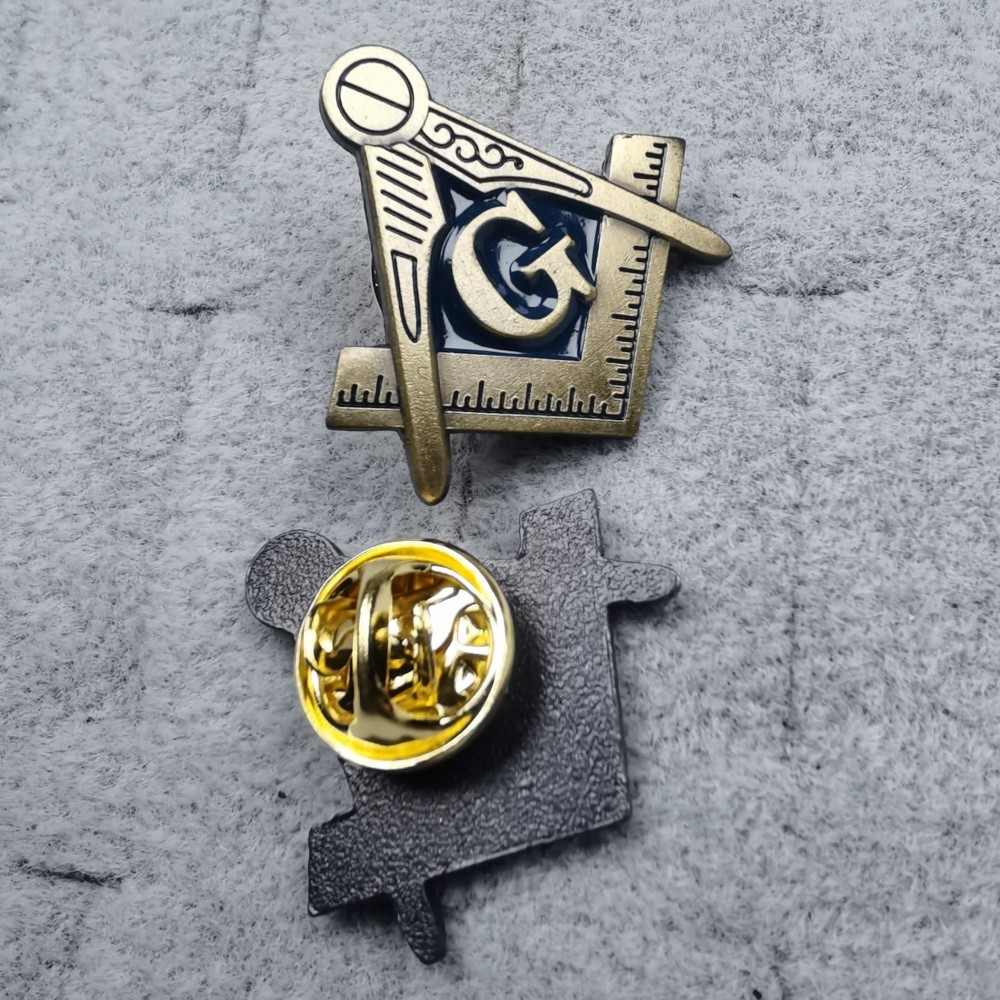 Mason Pin Blue Enamel Bronze Gold Plated Fashion Collar Pin Size 1 Inch ...