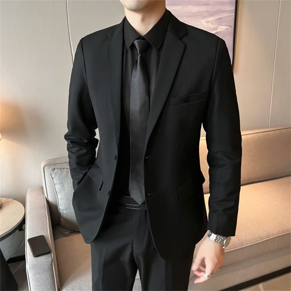 korean formal dress men S-6XL Men's Business Casual Suit Korean Style Trendy Slim Fit 2 Piece Set  Solid Color Blazer+ Pants )Groom Wedding Dress Party (Gray 2 Pcs,Asian L  is Eur S)