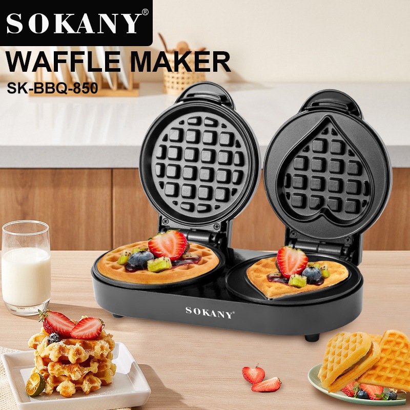 Sokany waffle Maker NonStick Double Disk Heart Shaped Mini Waffle