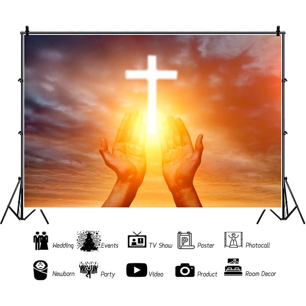 7x5ft Shiny Cross Backdrop Heaven Sky Hands Bless The Cross Photography ...
