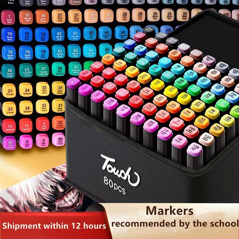 Twin Tip Touch Marker Pen 48 60 80 Colours Animation Design Graphic Sketch  Fine Markers Blendable Double Sided Markers (48 Pens)