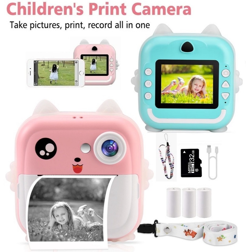 Kids Instant Print Camera 2.4inch IPS Screen Digital Photo Camera with ...