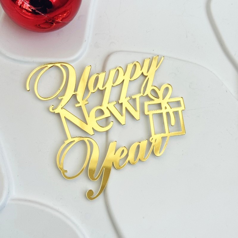 Ercadio Happy New Year Cupcake Toppers – 6 Stück, Goldglitzernd, Für 2024, Aus Lebensmittelechtem Karton