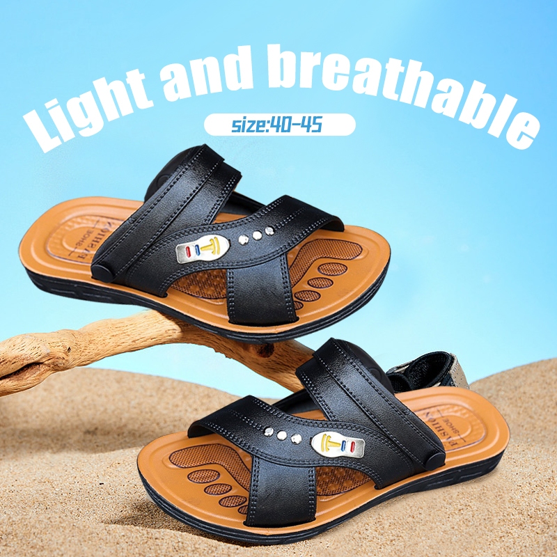 2023 Men s Breathable Leather Anti Slip Sandals Durable Soft Sole