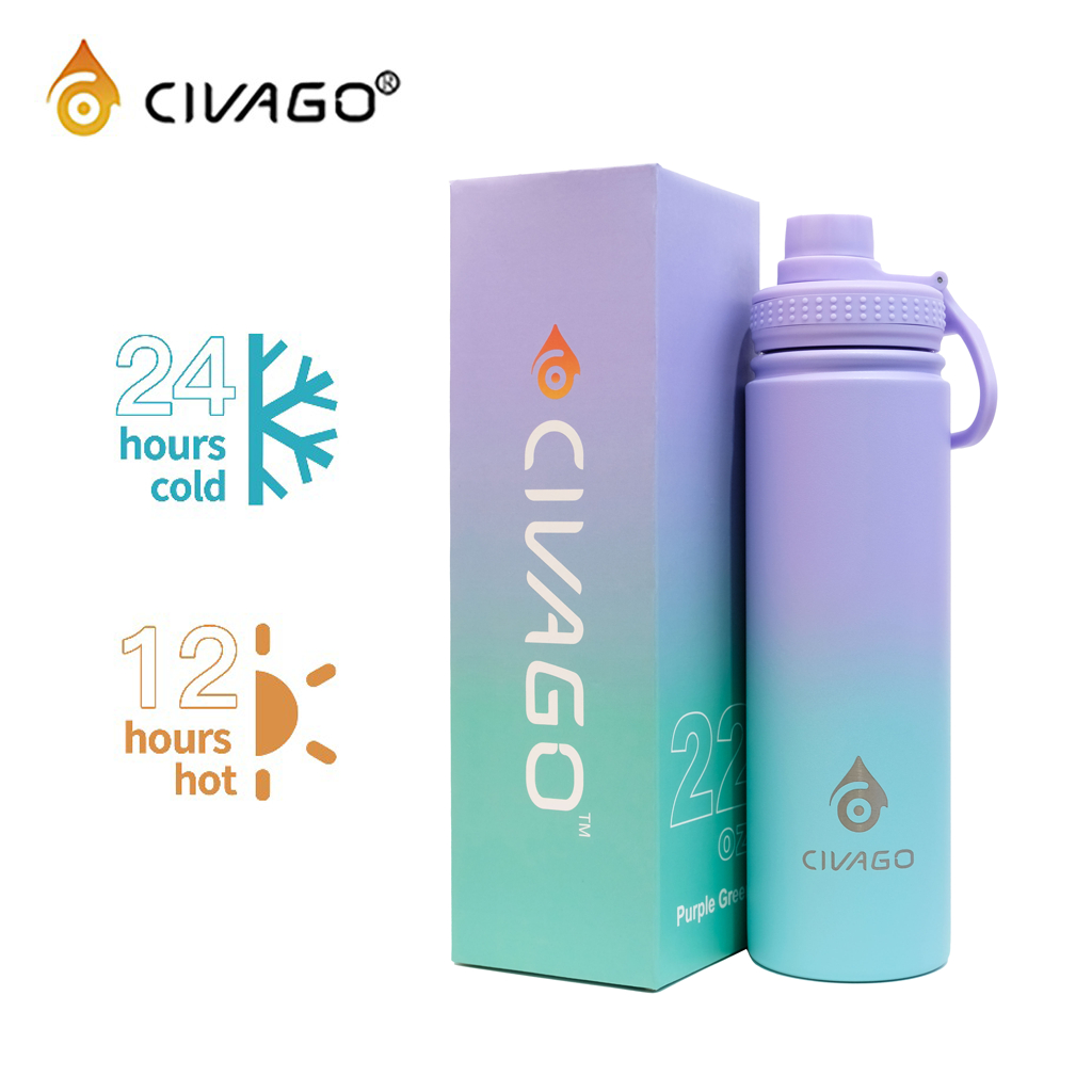 CIVAGO 22oz purple green Wide Mouth with Spout Lid Vacuum Insulated