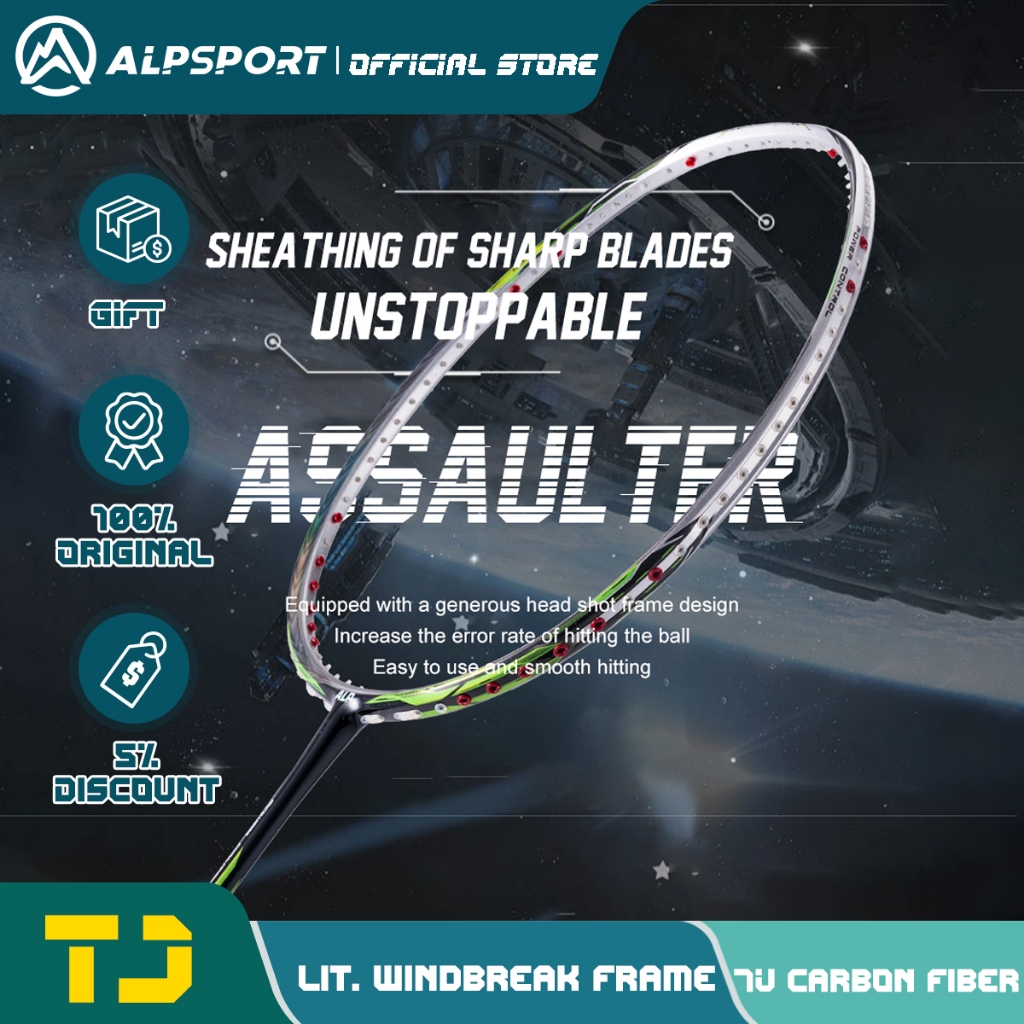 Alpsport Assault 7u G6 Max 30 Lbs White Badminton Racket 100% Original ...