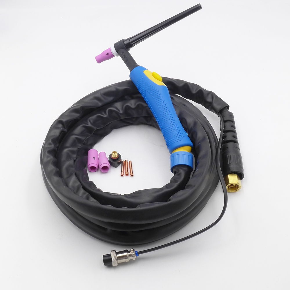 RIVERWELD WP-9F SR-9F TIG Welding Torch Completed Flexible Head Air-Cooled 125Amp Electric Cable Wire 10mm2 Connector M16x1.5 2pins CK10-25mm 3.8Meters