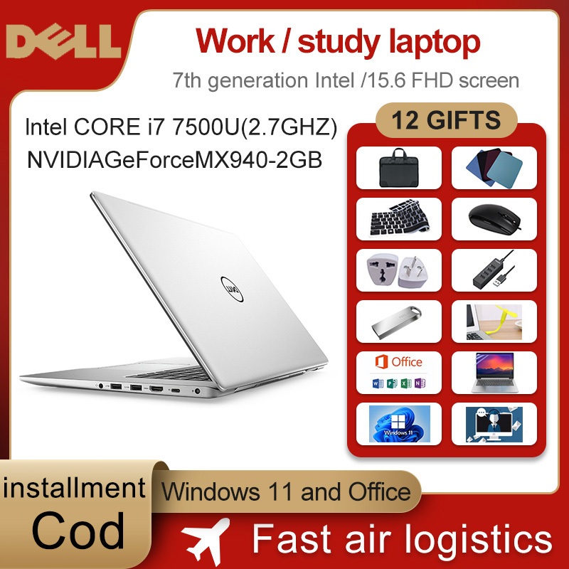 DELL laptop notebook 7th generation processor core i5 i7 16GB 8GB  memory 256g 512g SSD 1080P FHD camera WiFi Bluetooth narrow - Main Image