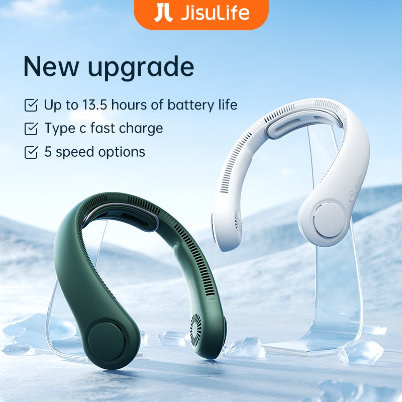 Jisulife Neck Fan 5 Speeds Strong Wind Rechargeable Portable Hanging ...