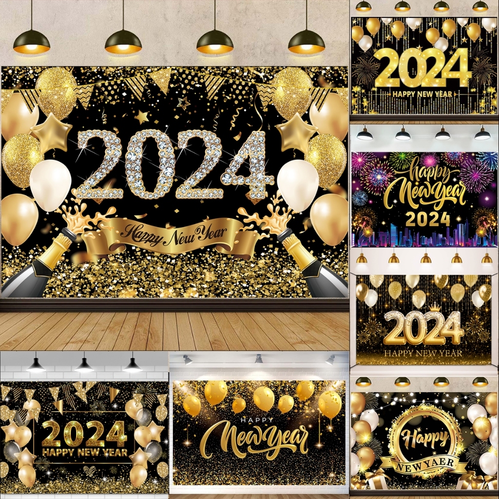 2024 Happy New Year 2024 Decorations Theme New Year Banner Hanging ...