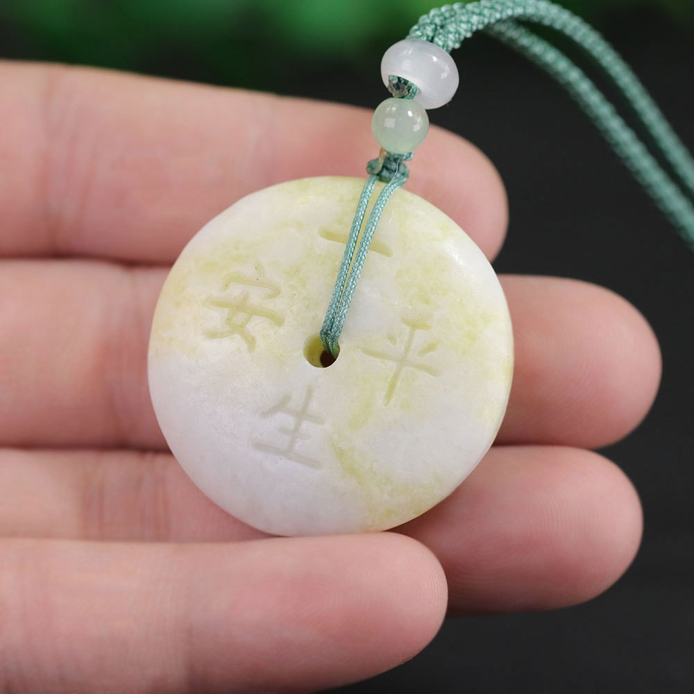 Natural Jade Pendant Light Yellow Floating Flower Jade Round Ice Jade