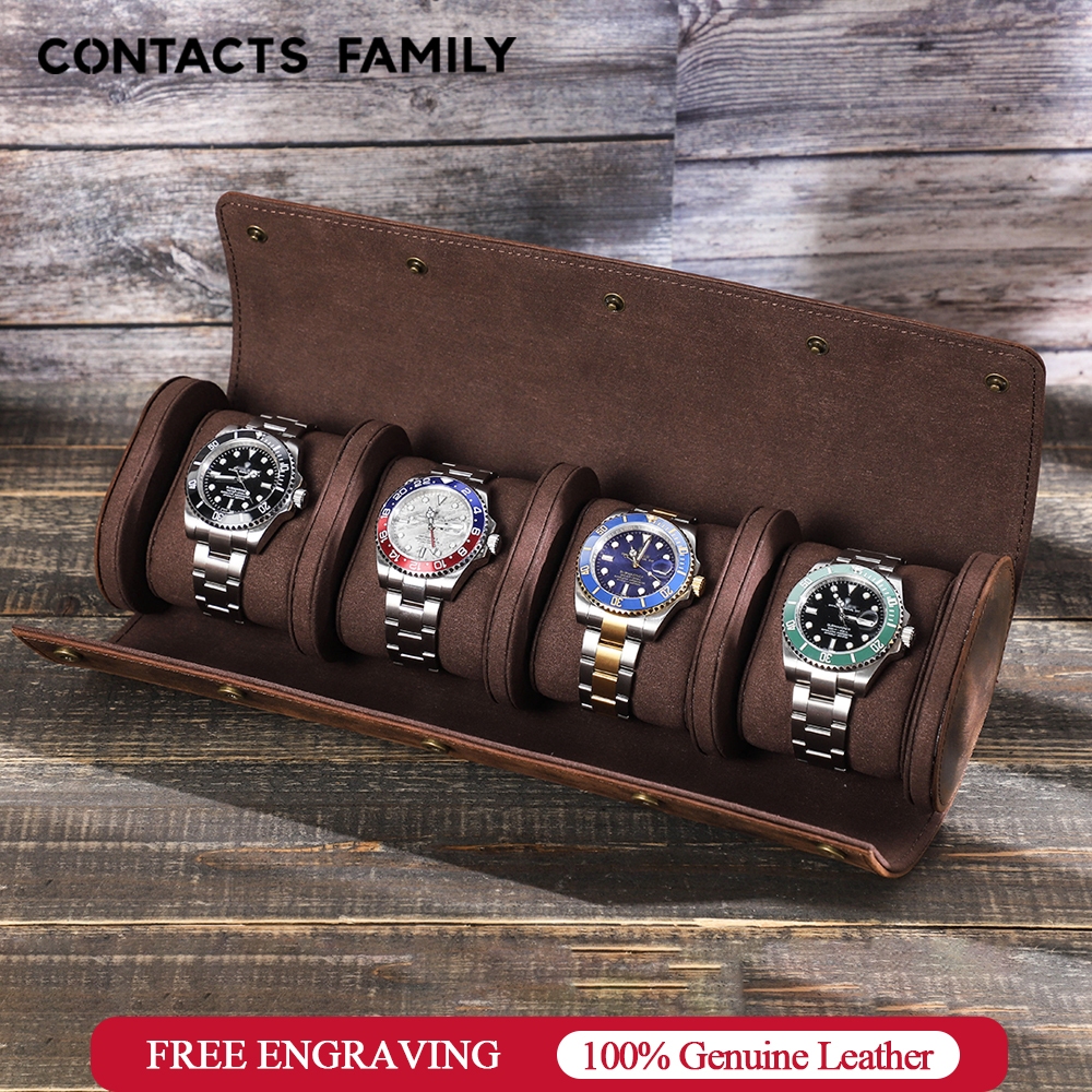 CONTACTS FAMILY Leather Slots Watch Roll Case Watch Holder