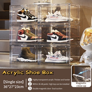 2pcs Large Clear Shoe Box Hard Plastic Stackable, Shoe Containers Shoe  Storage Organizer Box with Magnetic Door, Heavy Side Open Shoe Box for  Display Sneakers, Easy Assembly