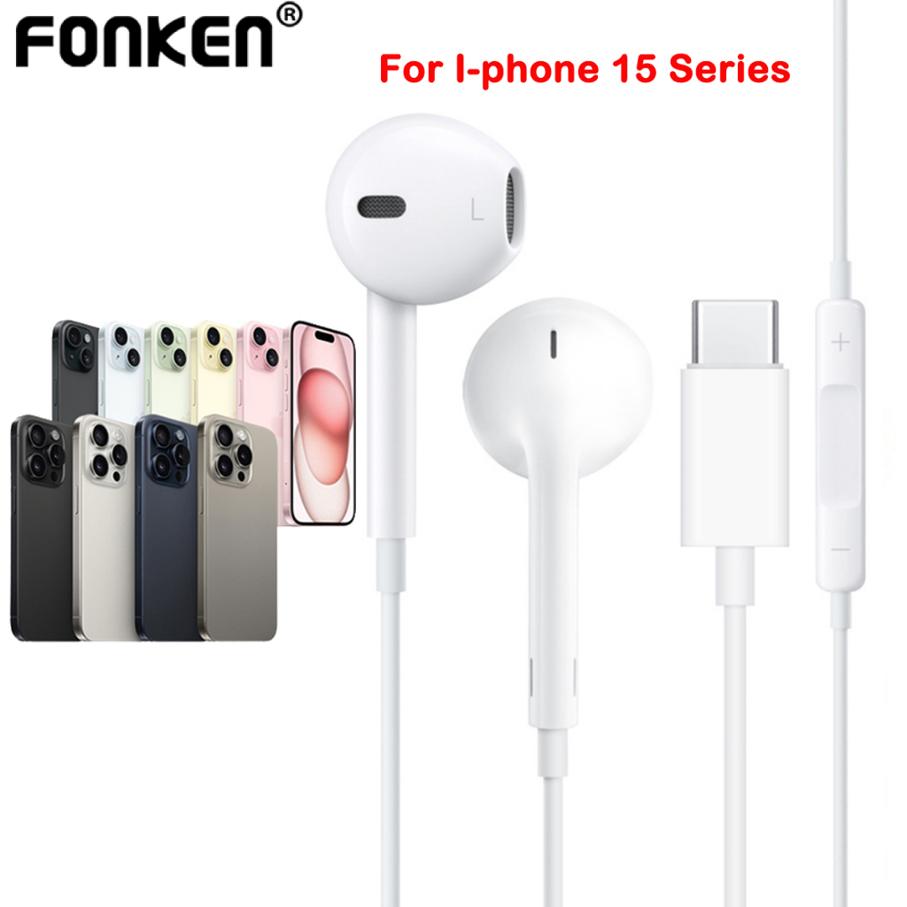 Fonken Wired Earphones For IP-hone 15 Pro Max in-Ear Earbuds Type-C ...