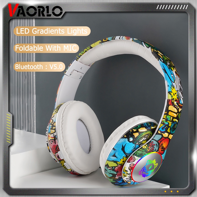 VAORLO Graffiti Headset Wireless Bluetooth 5.1 Headphones DJ Gamer with ...